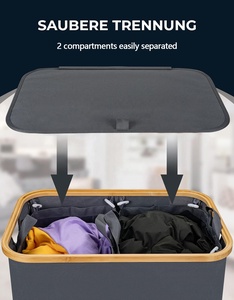 Tùy Chỉnh 140L Màu Xám Lưu Trữ Đồ Chơi Giỏ Có Thể Gập Lại Giặt Giỏ Với 3 Túi Có Thể Tháo Rời Ráp Cao Giặt Hamper Với Nắp Tre - Product Image 4