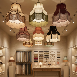 Lampada a Sospensione Vintage Francese con <span class=keywords><strong>Paralume</strong></span> in Lino <span class=keywords><strong>Verde</strong></span> e Nappe, Illuminazione LED per Camera da Letto, Sala da Tè, Soggiorno e Sala da Pranzo - Product Image 5