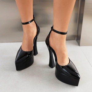 Sandalias de Mujer de Charol con Tacón Súper Alto y Plataforma Gruesa, Zapatos de Fiesta con Punta en Pico, Elegantes y Sensuales - Product Image 3