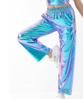 Pantalon de danse jazz métallisé brillant et élastique, style cheerleading, hip-hop, gymnastique, sans poches, pour performance scénique, pour enfant de 4 à 15 ans