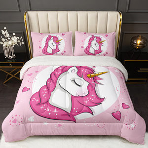3 pezzi <span class=keywords><strong>trapunta</strong></span> in velluto caldo con stampa unicorno e biancheria da letto stampata digitale sono adatti per le stanze delle ragazze - Product Image 2