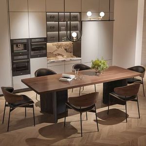 <span class=keywords><strong>Table</strong></span> <span class=keywords><strong>de</strong></span> <span class=keywords><strong>cuisine</strong></span> minimaliste moderne en bois massif, design rectangulaire avec base à double support robuste - Product Image 2