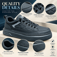 Baskets basses entièrement noires à motif gaufré, embout renforcé, semelle plateforme épaisse, à lacets, confortables, chaussures décontractées pour hommes