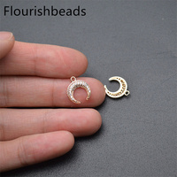 Style de mode sans Nickel Anti-décoloration plaqué or CZ Pave Moon croissant Charms pour la fabrication de bijoux, de bracelets et de colliers