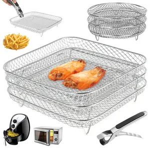 3 Lagen Lucht Friteuse Rack Stapelbaar Rooster Rooster Roestvrijstalen Anti-Corrosie Voor Thuis Keuken Stoomboot Gadgets