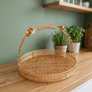 Panier de rangement rond en métal fait main, style rustique, pour l'organisation du salon - Product Image 3