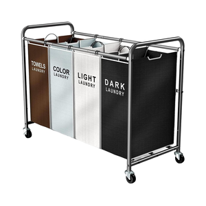 Chariot à <span class=keywords><strong>linge</strong></span> avec 4 bacs organisateur roulant pour petits espaces sacs amovibles roues robustes - Product Image 1