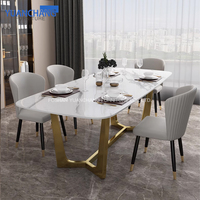 YuanChang chinois plaqué or table à manger meubles de salle de luxe marbre blanc table à manger ensemble pour 6 places