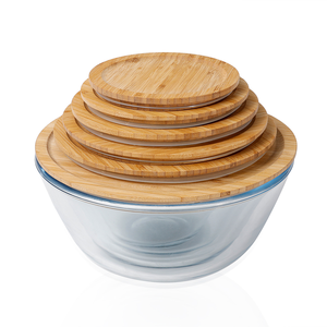 عينة مجانية أوعية سلطة خشبية ووعاء خلط زجاجي بغطاء خيزران - Product Image 5