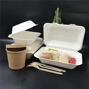 도매 지속 가능한 식품 포장 600ml 생분해성 일회용 스시 가서 도시락 Bagasse 테이크 어웨이 박스 - Product Image 1