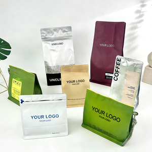 Custom Printed Glossy Metallic Finishing <strong>Zip</strong> Lock Block Bottom <strong>Pouch</strong> 250g 500g Food Plastic Bag Roasted Coffee Packaging - Product Image 3
