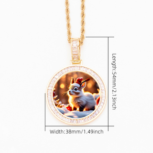 38mm foto di moda memoria ghiacciata CZ Charm collana Baguette zircone <span class=keywords><strong>gatto</strong></span> per animali domestici sublimazione cornice ciondolo oro placcato ottone - Product Image 2