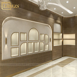 เคาน์เตอร์เครื่องประดับดีไซน์โค้งมนสไตล์<span class=keywords><strong>ใหม่</strong></span> เฟอร์นิเจอร์ตกแต่งภายในร้านขายเครื่องประดับเชิงพาณิชย์ ตู้โชว์แบบติดผนังแบบโม<span class=keywords><strong>ดู</strong></span>ลาร์ - Product Image 5