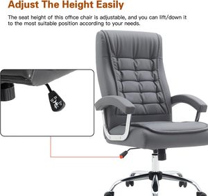 Silla de Oficina de Cuero PU Negra con Asiento de Resorte Grande, Respaldo Alto, Giratoria, para CEO, Jefe, Ejecutivo - Product Image 4