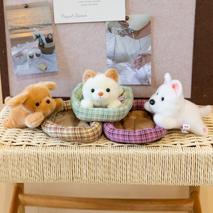 En gros, Mini jouet en peluche pour chien et chat, compagnon <span class=keywords><strong>de</strong></span> bureau, design séparable, avec lit pour animaux en grille, <span class=keywords><strong>d</strong></span>écoration <span class=keywords><strong>de</strong></span> bureau, cadeau pour enfants - Product Image 5