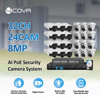Sistema de Cámaras de Seguridad 4COVR de 32 Canales 4K, 8TB, 24x8Mp, PoE, IP, IA, Detección de Movimiento y Rostros, Visión Nocturna, Vigilancia Doméstica, Visualización por Aplicación