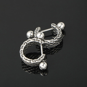 <b>Titanium</b> Steel Huggie Earrings Geometric Woven Design Punk Style <b>Studs</b> CF110 - Product Image 4