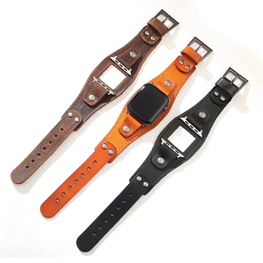 Leyi bracelet de poignet réglable personnalisé ceinture Vintage Cowboy Punk bracelet de montre intelligente en cuir pour apple iWatch 8 7 6 44 45 49pro