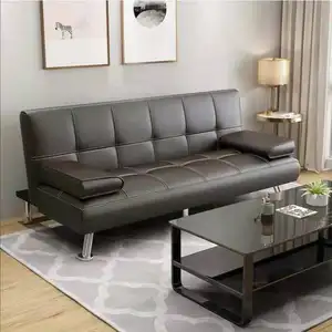 沙发床现代人造皮革沙发，可转换折叠式躺椅躺椅带2个杯架的客厅沙发