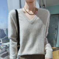 Pull-over col en V pour femme, style coréen, couleur unie, chaud, ample, tricoté, pour l'automne et l'hiver