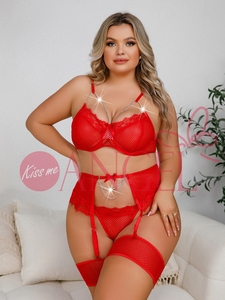 KISS ME ANGEL Ensemble de lingerie sexy pour femmes grandes tailles, dentelle, chaîne métallique, perspective, découpes, soutien-gorge et culotte sexy - Product Image 2