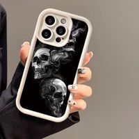 Coque de téléphone portable antichoc en TPU avec impression tête de mort pleine écran et protection d'objectif pour iPhone 11 12 13 14 15 16 17 18 Pro Max