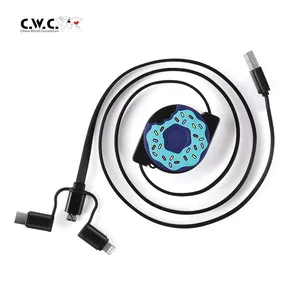 CWC Custom Shape Design Product Charge Cord Multi USB 3 in 1 Retractable Charging Cable