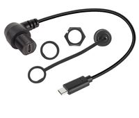 Hitam 90 derajat pemasangan Panel mobil USB C laki-laki ke perempuan kabel dengan penutup tahan air bawah kiri kanan siku USB C kabel ekstensi