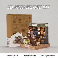 IIECREATE Kit de maison miniature en bois 3D à construire soi-même avec lumière LED et ensemble de jouets en bois miniatures
