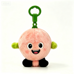 Customized Smiling peach plush keychain with green clip,Cute gift for peach lovers,Round pink peach plush charm - Product Image 1