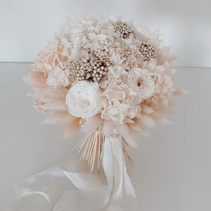 <span class=keywords><strong>Bouquet</strong></span> Rond <span class=keywords><strong>de</strong></span> Roses Éternelles Blanches et Champagne <span class=keywords><strong>Fleurs</strong></span> Séchées pour Mariage et Décoration <span class=keywords><strong>de</strong></span> Mariage - Product Image 1