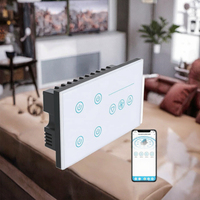 Interrupteur mural intelligent 4 gangs pour ventilateur et éclairage, 10A, Zigbee WiFi, avec panneau en verre, pour contrôle à distance via application et Alexa pour maison connectée