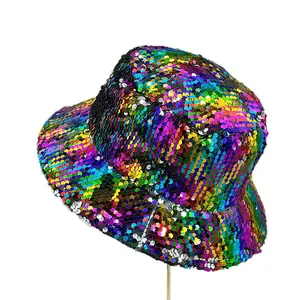 Europeu e Americano estilo música festival carnaval lantejoulas chapéu unisex moda personalidade balde chapéus