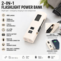 Linterna LED Recargable Z818 de ABS Color Marfil con Banco de Energía Integrado, USB/Tipo-C, Resistente al Agua IP44, 400 Lúmenes, Modos Alto/Bajo/Flash/Rojo, para Camping