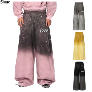Pantalones de chándal de punto para hombre 2026 con logo personalizado, de pierna ancha, degradado ombré, con pedrería, ecológicos, lavado ácido, estilo Y2K, streetwear, de peso pesado - Product Image 1