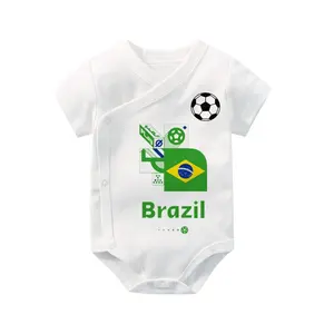 अनुकूलित कतर 2022 के विश्व कप वर्दी 100% शुद्ध कपास ब्राजील बच्चे फुटबॉल वर्दी Jumpsuits Bodysuits