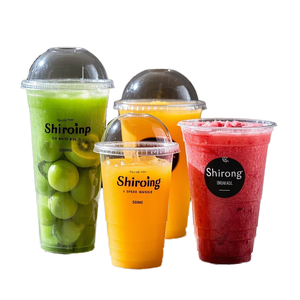 Gobelets jetables écologiques en plastique PET à paroi simple, imprimés avec logo, 12oz/16oz, carrés, pour bubble tea, boba, café, boissons froides, avec couvercles - Product Image 1