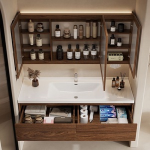 Mueble de Baño de Lujo 2026 en Nogal Negro con <span class=keywords><strong>Diseño</strong></span> Moderno, Lavabo de Cerámica Integrado y Espejo de Baño - Product Image 3