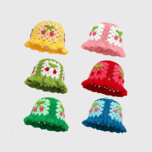 En gros Doux Fleur <span class=keywords><strong>Crochet</strong></span> Tricoté À La Main Chapeau Seau Vintage Fleur Coton Tricoté À La Main Creux Chapeau De Pêcheur - Product Image 4