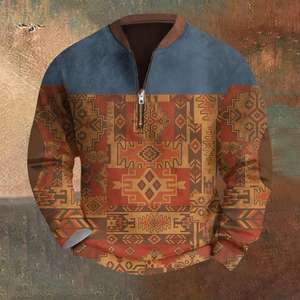 Sweat à capuche rétro imprimé Totem tribal Sublimation pull homme demi-fermeture éclair Streetwear <span class=keywords><strong>manteau</strong></span> d'hiver imprimé géométrique - Product Image 4