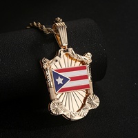 Collier Pendentif Bouclier Drapeau Personnalisable en Laiton Plaqué Or 14K avec Breloque Sculptée Émaillée à l'Huile pour Femme