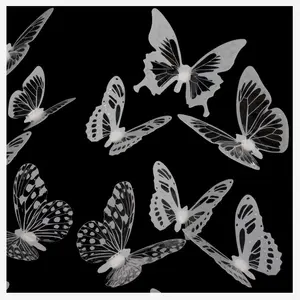 8 قطع من الفراشة بالأبيض والأسود ثلاثية الأبعاد محاكاة فراشة ديكور جداري إبداعي للمنزل من كلوريد البولي فينيل