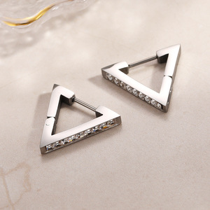 Geometric <b>Clip</b>-<b>on</b> <b>Earrings</b> Gold Plated Stainless Steel With Zircon Channel Setting Triangular Design Fashion Drop <b>Earrings</b> - Product Image 3