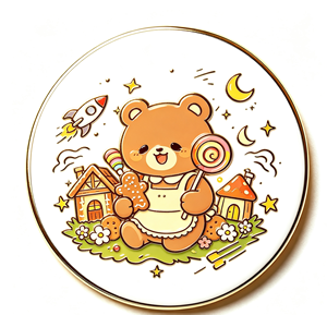 <b>Cute</b> <b>Bear</b> Enamel Coin Pin Round Metal Craft Embroidery Floss Patch for Bag Backpack Gift - Product Image 1