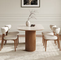 Table à manger moderne et simple avec surface en marbre naturel ou en pierre de travertin de qualité supérieure, bois massif, meubles américains RH pour villa