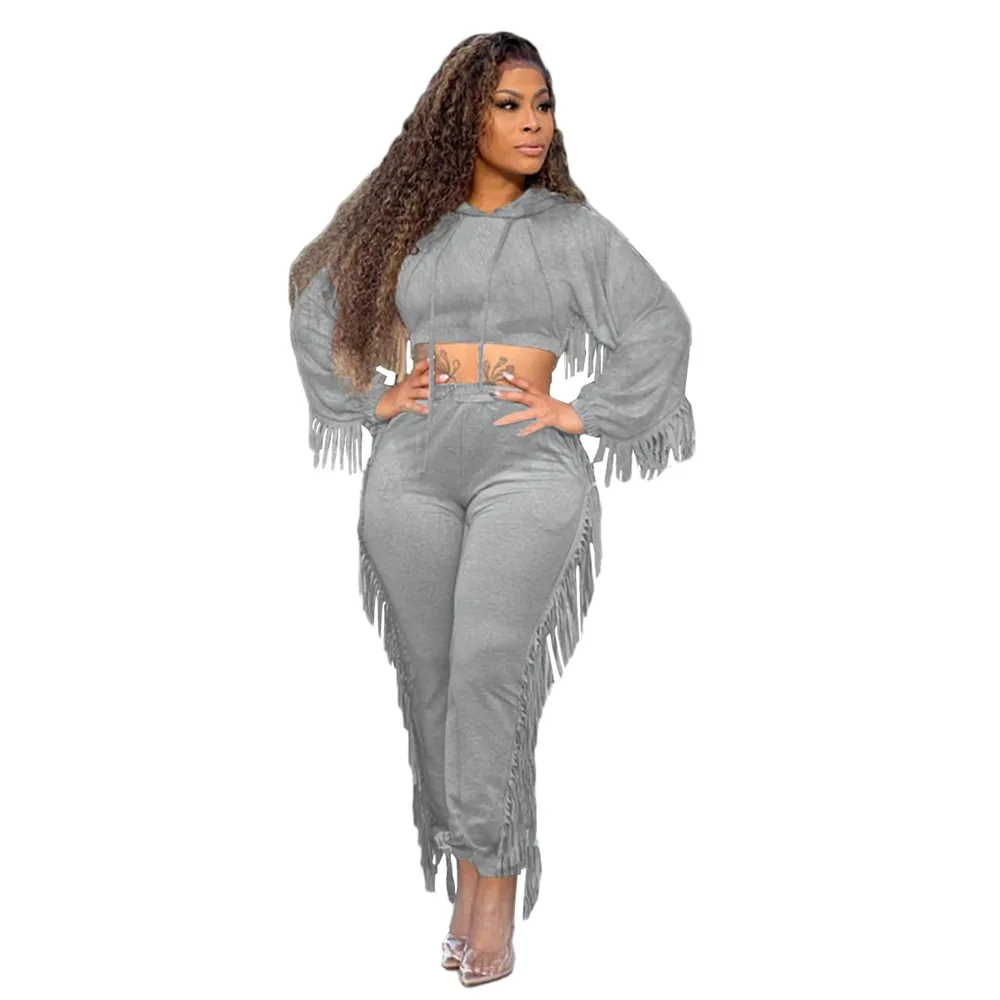 Customized logo Fashion solid color Plus Size Sexy Hoodie Crop Navel Top Sweatshirt Two Piece Set