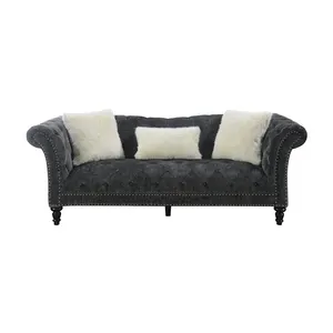 High Quality Classic Design Upholstered Couches Sofa Tufted Chesterfield Sofa Velvet Chester Sofa Set Living Room Furniture