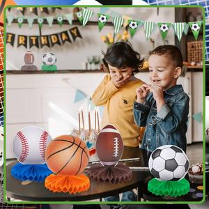 HAWIN 12 pièces <span class=keywords><strong>de</strong></span> décoration <span class=keywords><strong>de</strong></span> <span class=keywords><strong>centre</strong></span> <span class=keywords><strong>de</strong></span> <span class=keywords><strong>table</strong></span> en papier nid d'abeille sur le thème des sports mélangés, football, <span class=keywords><strong>basketball</strong></span>, baseball, soccer, pour anniversaire - Product Image 2