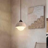 Lampe suspendue LED à tête unique en pierre de grotte jaune style Wabi-sabi, 4000K, forme dôme couleur crème, RA90 CRI, pour chambre à coucher et chevet