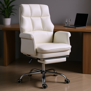 Silla Ejecutiva de Oficina en Cuero PU, Altura Ajustable, Giratoria, Reclinable, con Reposapiés, Estructura de Acero Inoxidable, Diseño Contemporáneo - Product Image 2